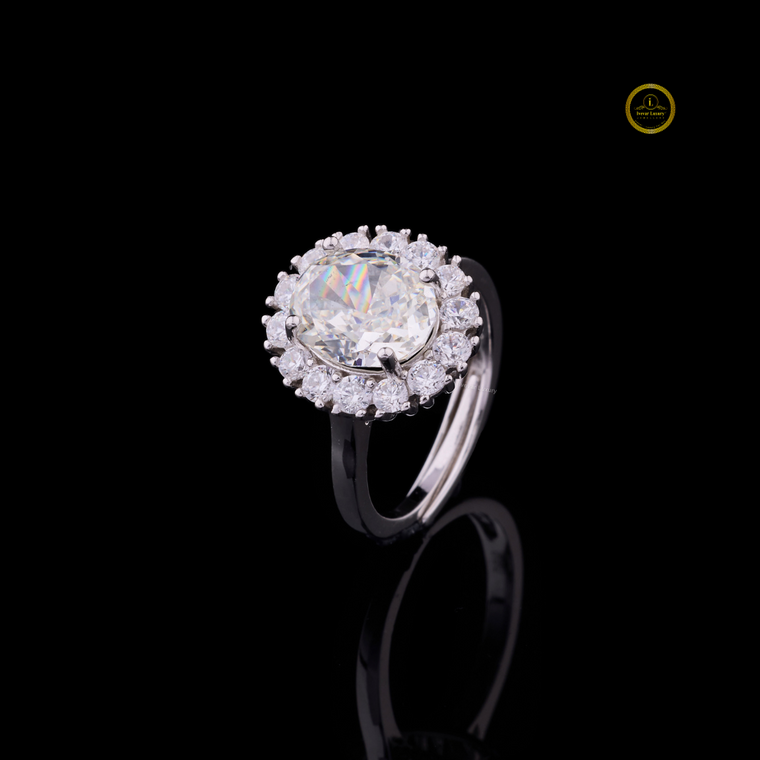 Sparkle Oval Cut Halo Cluster Moissanite Engagement Ring - view 2