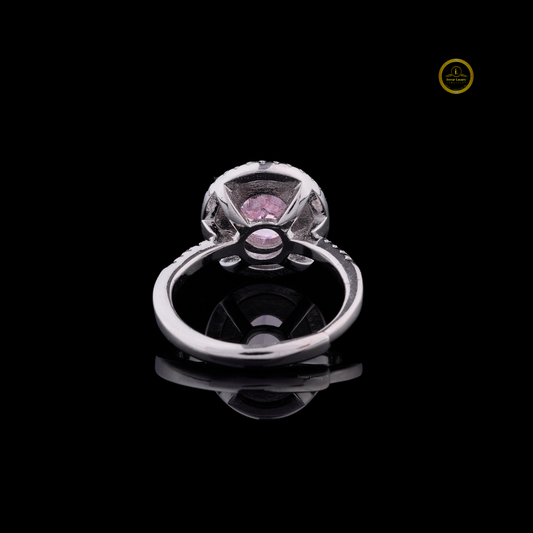 Fancy Intense Pink Oval Lab Diamond Double Halo Engagement Ring - view 4