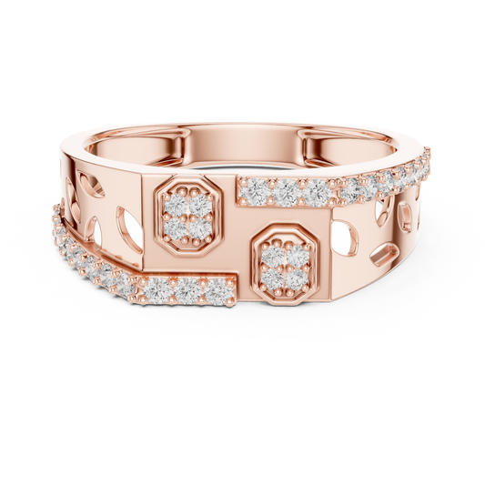 0.35 TCW Classic Round Lab Grown Geometric Diamond Modern Openwork Statement Ring