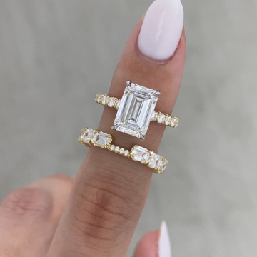 3.00 CT Refined Grace Emerald Cut Lab Grown Diamond Bridal Set With Sparkling Pavé Wedding Band