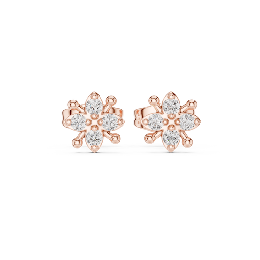 0.14 TCW Floral Star Moissanite Round Diamond Stud Earrings in Gold with Sculpted Petal Accents
