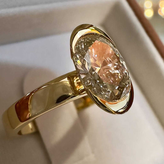 Oval Cut Lab Diamond Bezel Solitaire Ring - view 3