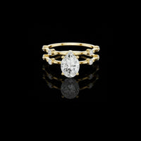 Pear Cut Double Band Moissanite Diamond Ring with Side Stone Accents