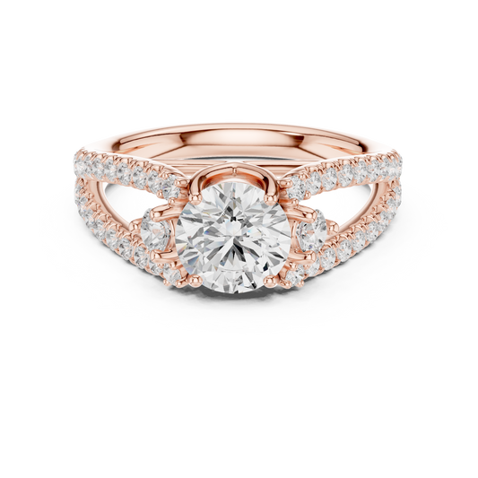 1.16 CT Supreme Luxury Split-Shank Round Cut Moissanite Diamond Ring with Pave Accents