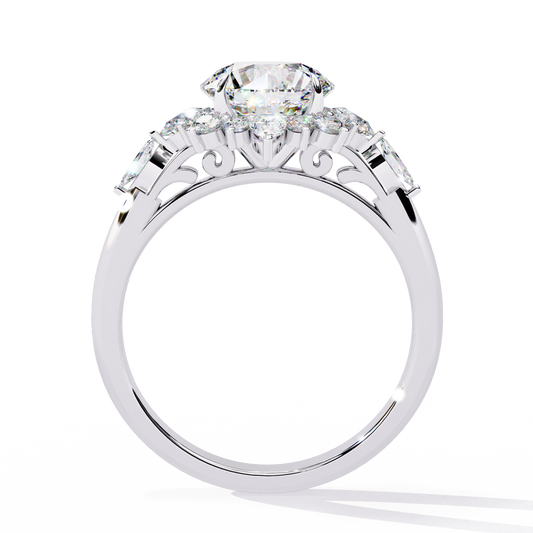1.67 CT Lab Grown Diamond Round Cut Sunburst Halo Engagement Ring with Brilliant Center and Gold Band Luxury Statement Bridal Jewelry