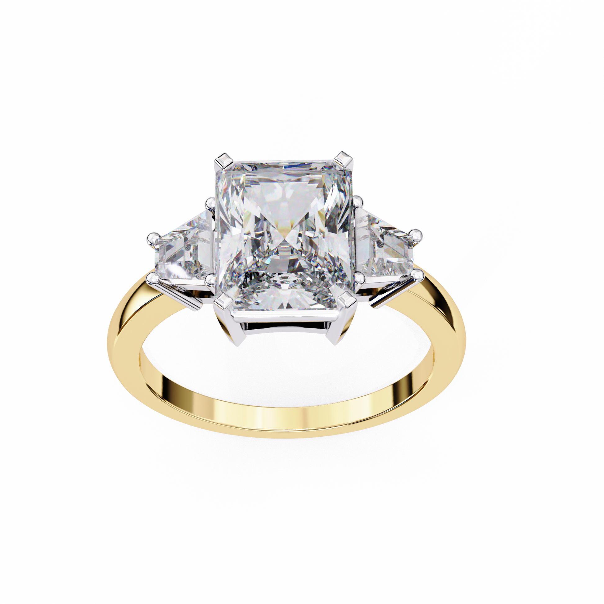 Gold ring with a large diamond and smaller diamonds 