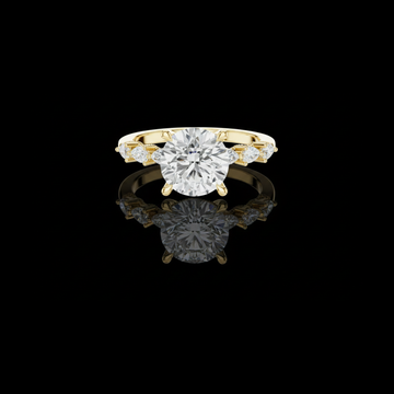 3.00 CT Perfect Round Brilliant Cut Lab Grown Diamond Ring with Pear Side Diamond Accents