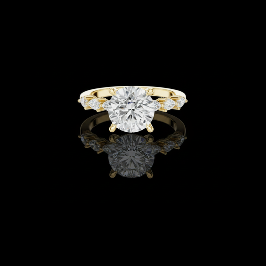 3.00 CT Perfect Round Brilliant Cut Lab Grown Diamond Ring with Pear Side Diamond Accents