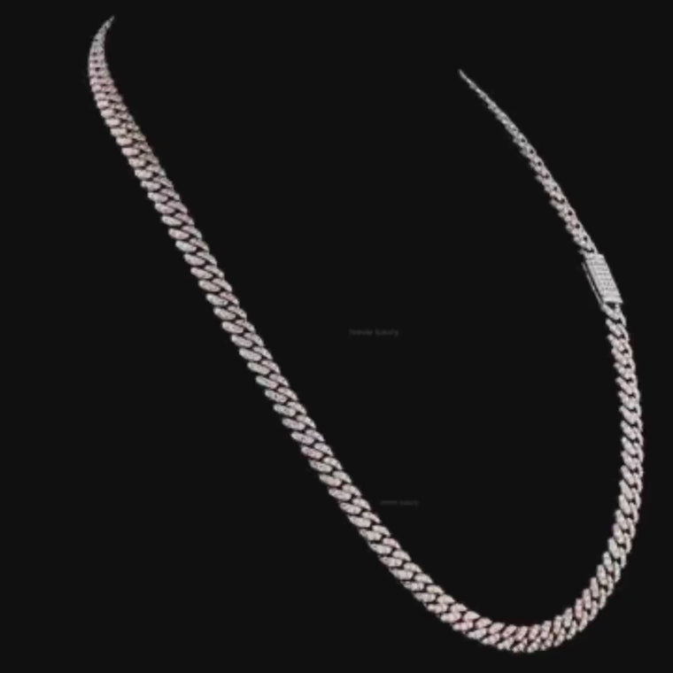 Cuban Link Chain Necklace Covered in Full Pave Set Round Moissanite video