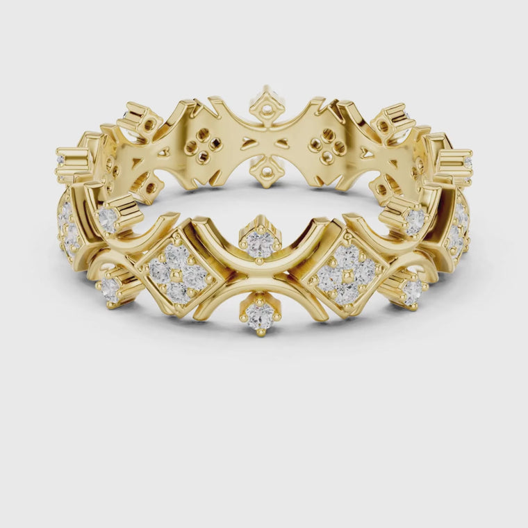 Crown Inspired Round Geometric Eternity Band Ring video