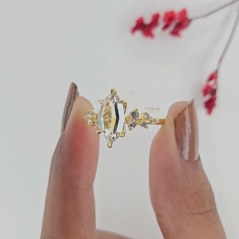 Marquise Cut Cluster Side Stone Engagement Ring video