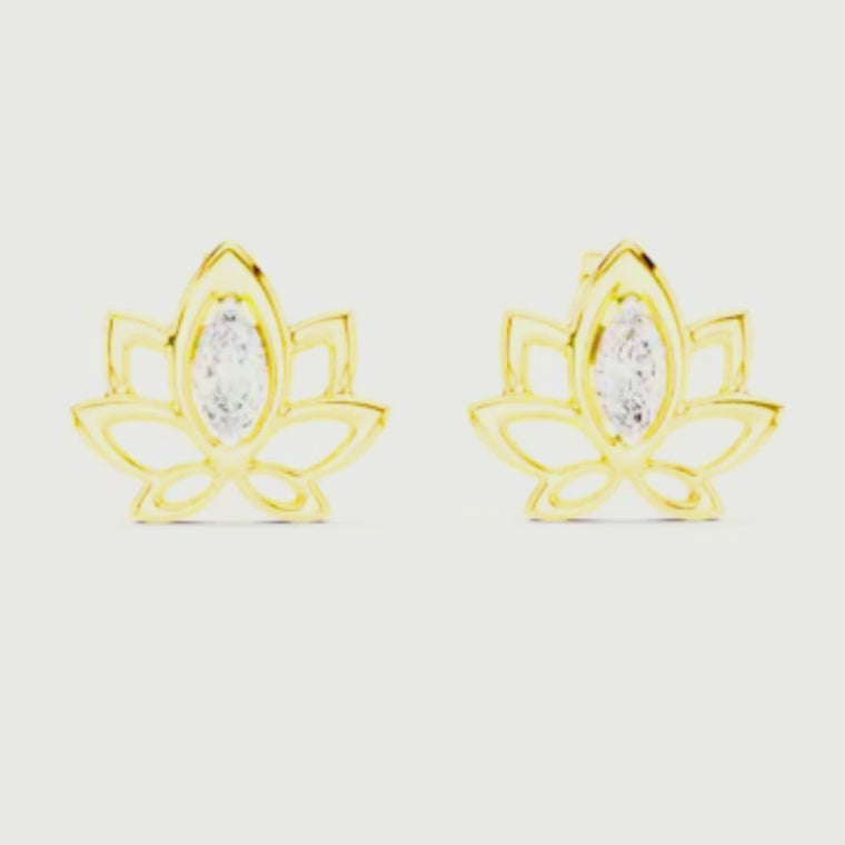 Lotus Flower Marquise Cut Open Petal Stud Earrings video