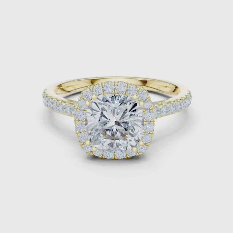 Cushion Cut Halo Ring with Pave Band video