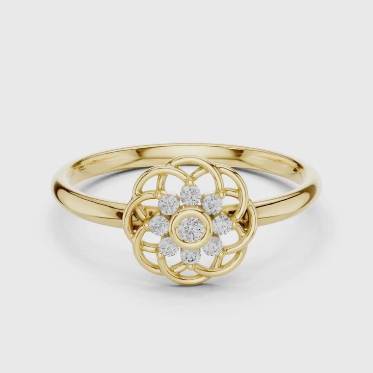 Round Cut Floral Cluster Minimal Ring in Open Petal Design video
