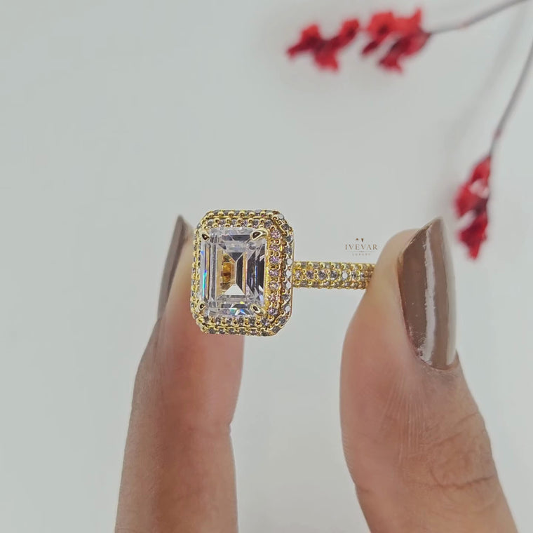 Double Halo with Hidden Emerald Cut Engagement Ring video