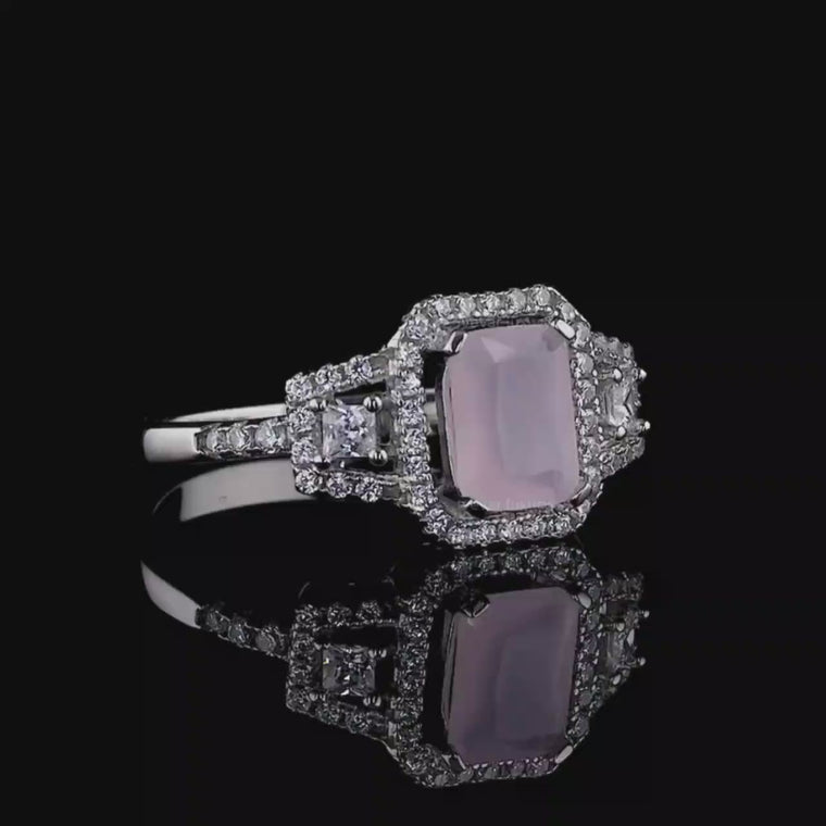Emerald Cut Roseave Band Halo Ring with Split Shank video