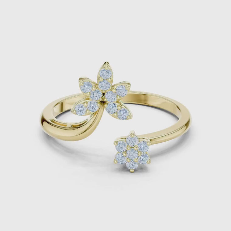 Round Floral Open Bypass Delicate Ring video