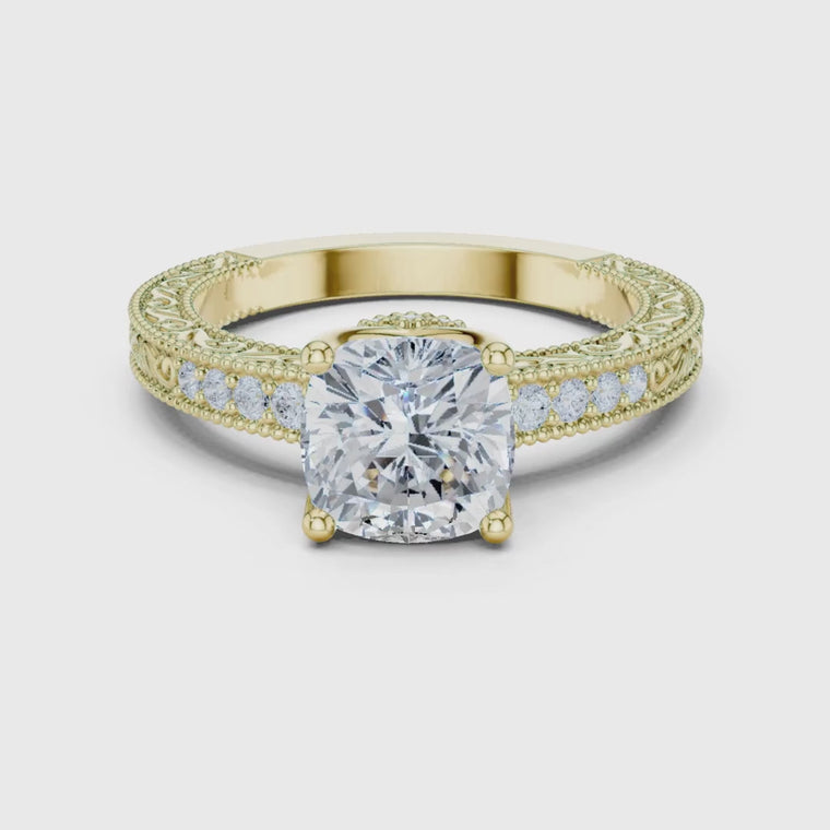 Vintage Cushion Cut Engagement Ring With Filigree Band video
