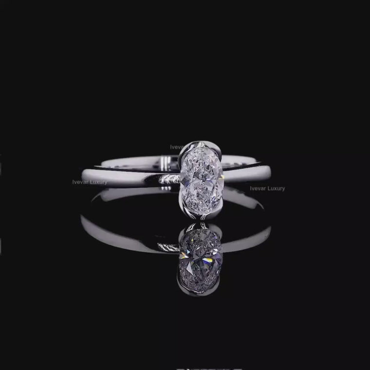 Elongated Oval Solitaire Ring with Slim Band video
