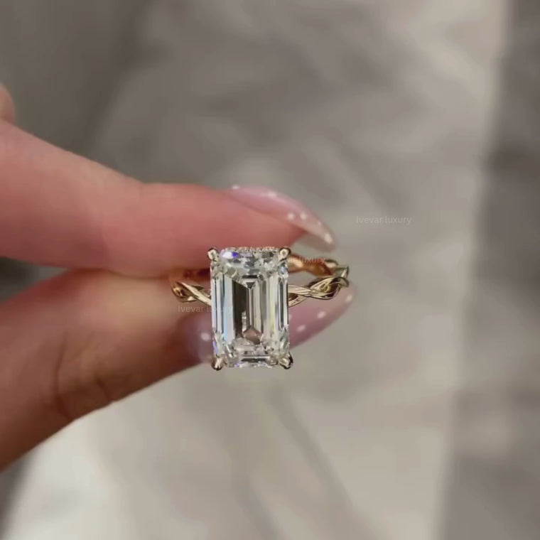 Emerald Cut Hidden Halo Twisted Solitaire Ring video