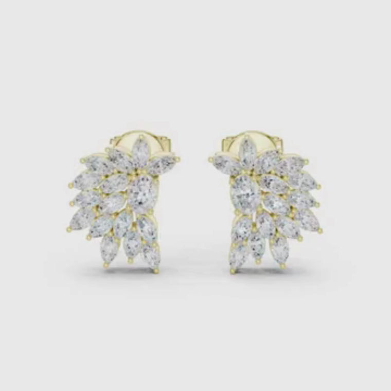 Floral Marquise Cut Leaf Cluster Stud Earrings video