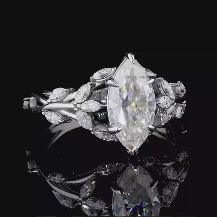Marquise Cut Solitaire Vine Ring with Leaf Accents video