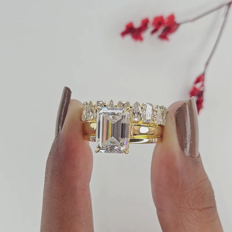 Emerald Cut Alternating Marquise & Cushion Bridal Ring Set video