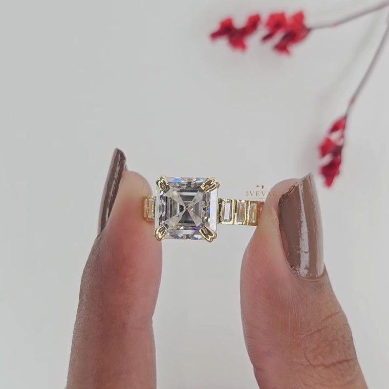 Asscher Cut Baguette Channel Set Engagement Ring video