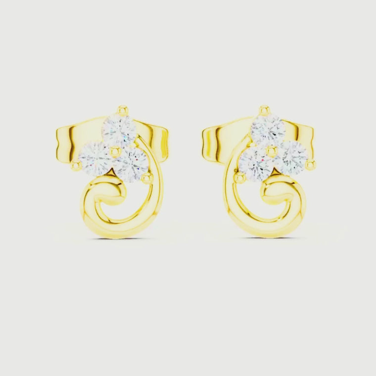 Swirl Design Stud Earrings with Triple Brilliant Round Cut video