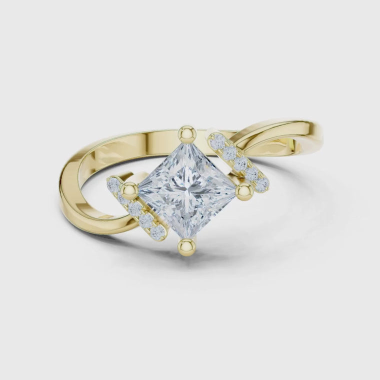 Princess Cut Bypass Pave Band Engagement Ring video