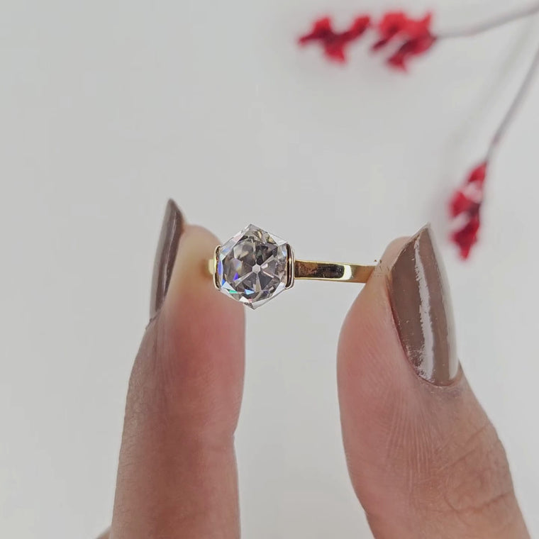 Half Bezel Hexagon Solitaire Engagement Ring video