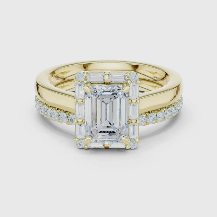 Emerald Cut Three Stone with Baguette Cut Ring video