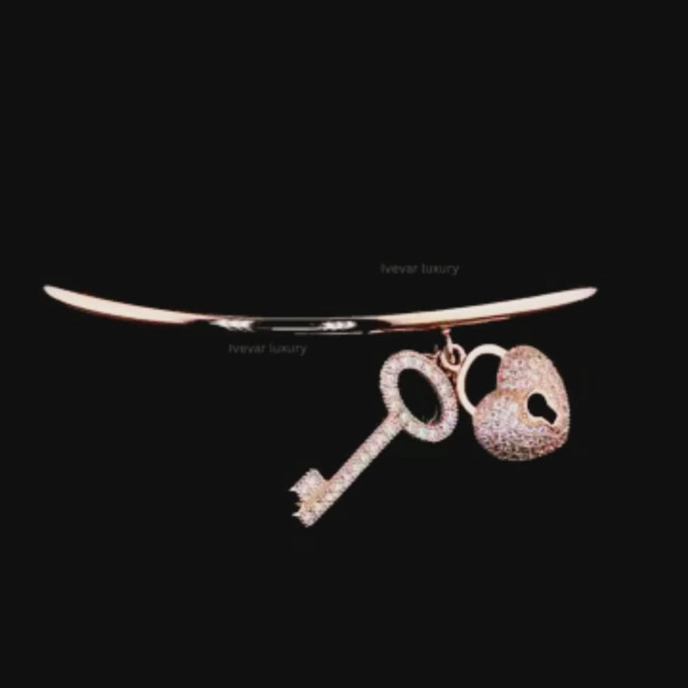 Round Heart Lock Key Charms Open Torque Bangle Bracelet video