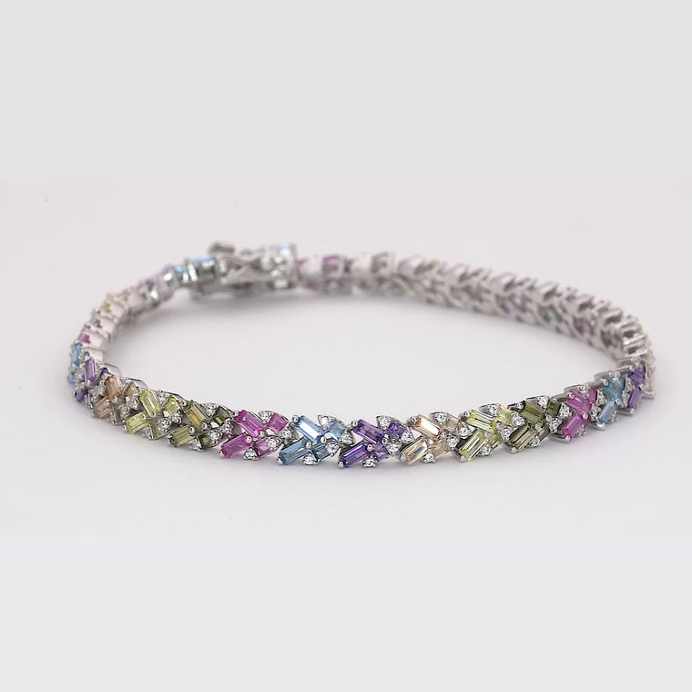 Rainbow Baguette Criss Cross Tennis Bracelet video
