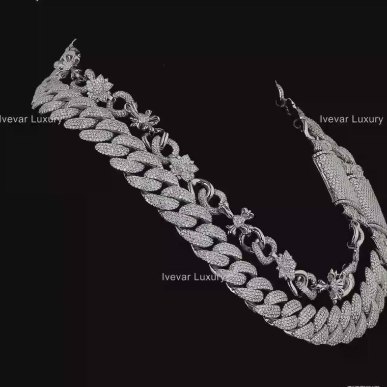 Full Pave Set Cross Motif Cuban Link Chain Necklace video
