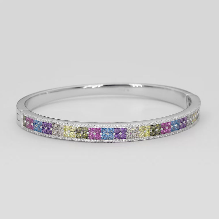 Rainbow Multi-Row Diamond Pave Bangle Bracelet video
