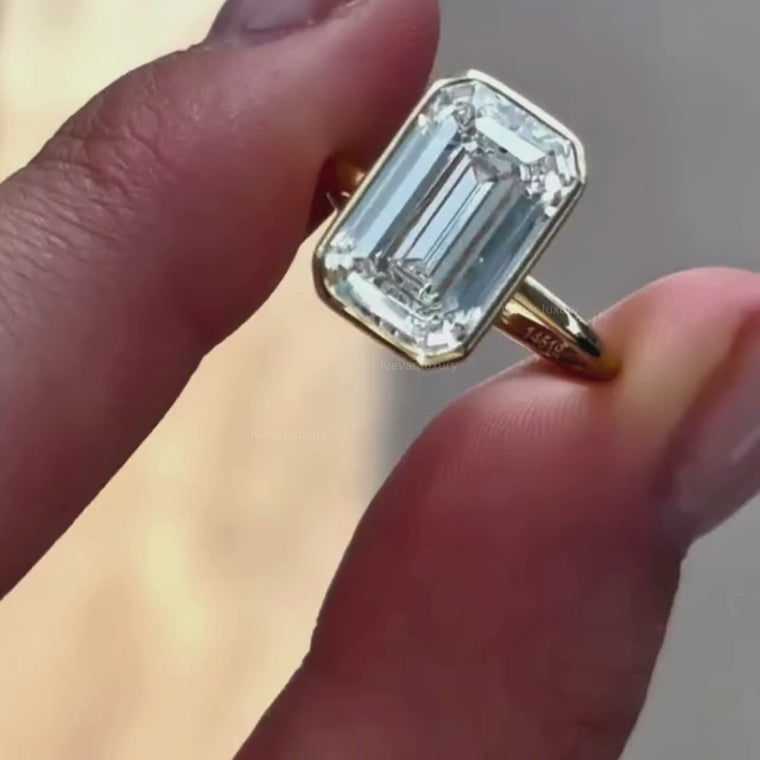 Emerald Cut Bezel Solitaire Engagement Ring video