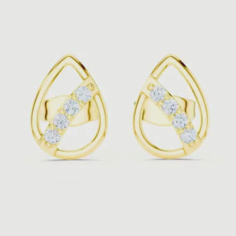 Modern Teardrop Round Stud Earrings with Brilliant Cut Accents video