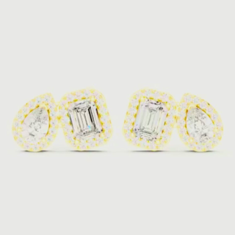 Pear And Emerald Cluster Earrings Two Stone Halo Studs video
