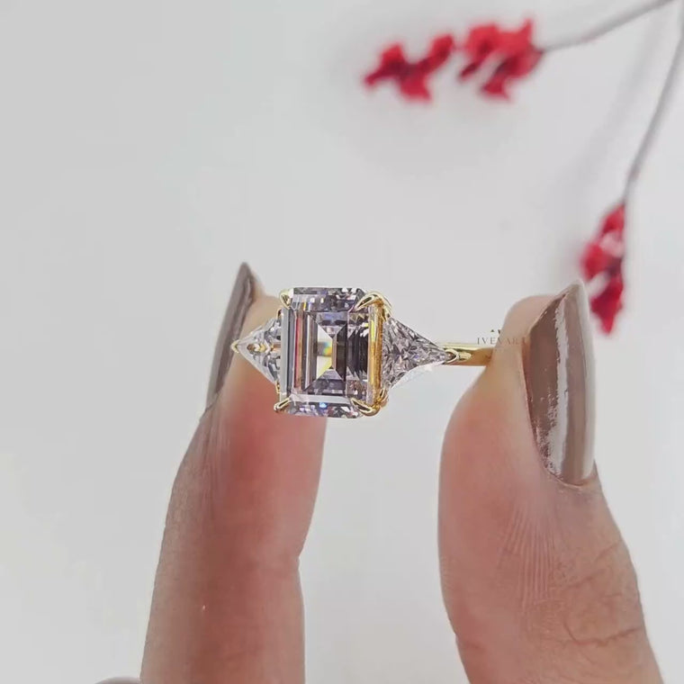 Emerald Cut with Triangle Three Stone Engagement Ring video
