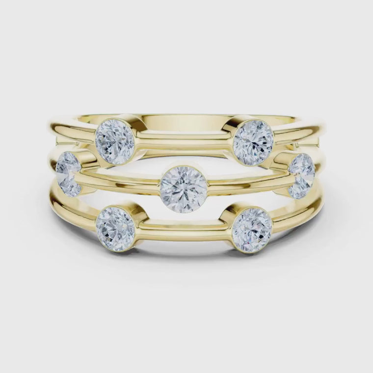 Round Triple Row Bezel Set Open Band Ring video