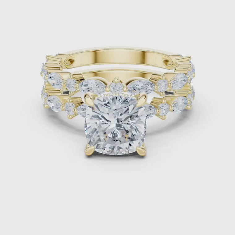 Cushion Cut Lab Diamond Ring with Side Stone Band video