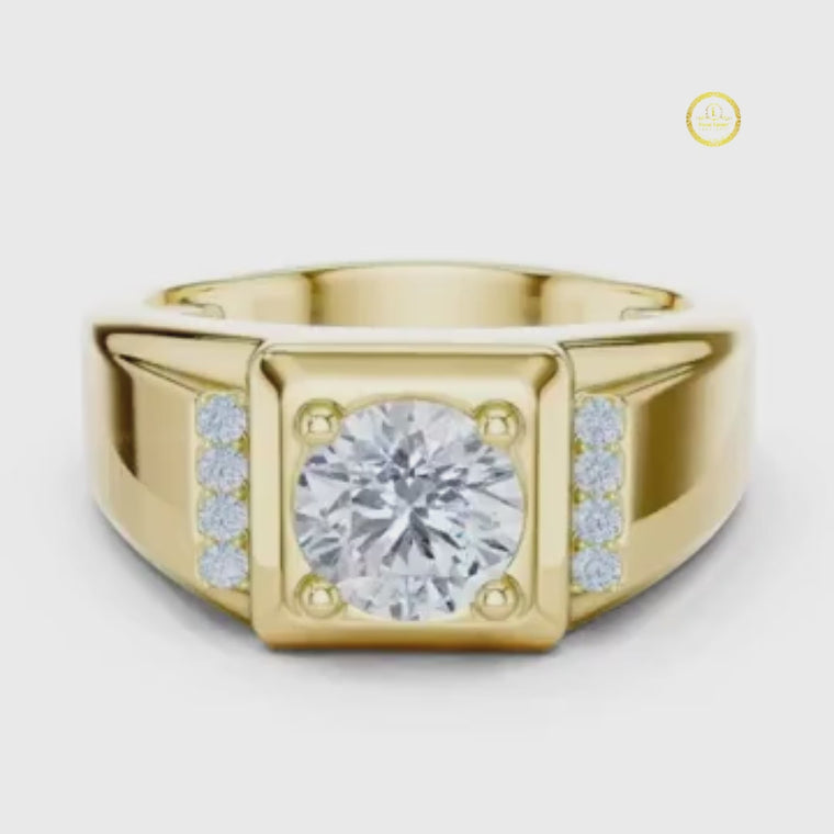 Round Cut Men's Side Channel Accent Gold Band video