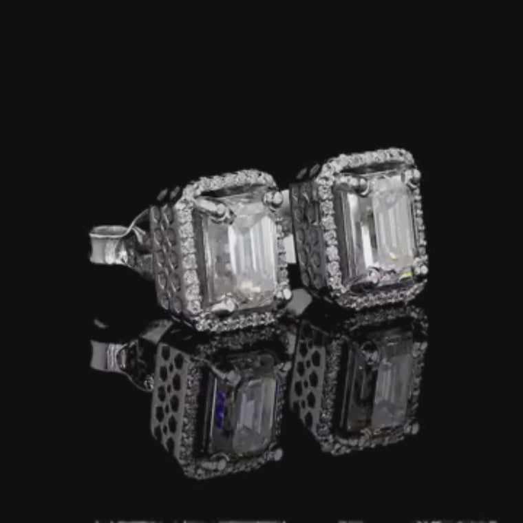 Emerald Cut Micro Pave Halo Stud Earrings video