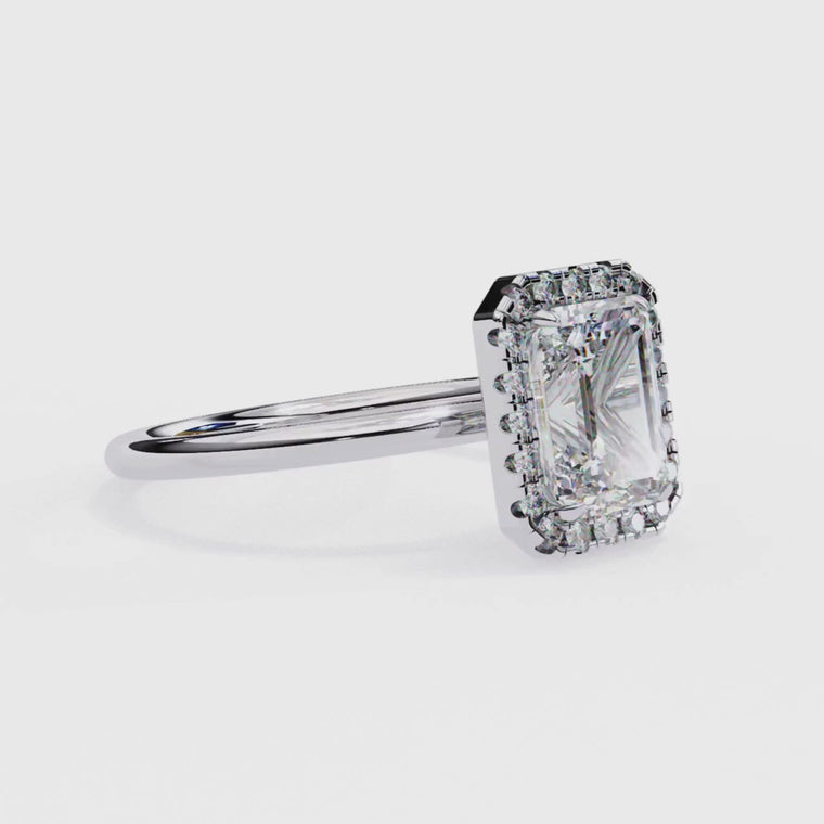 Emerald Cut Halo Ring with Cathedral Setting video