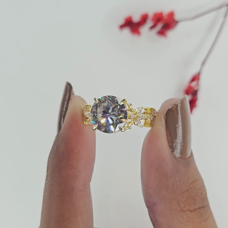 Round Cut Hidden Halo Nature Inspired Ring video