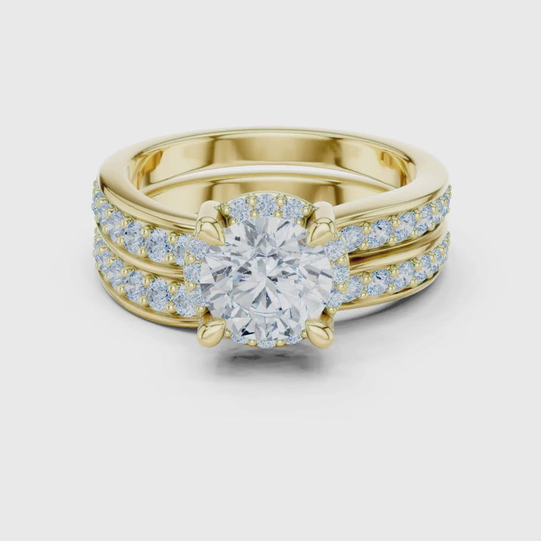 High Shine Round Cut Ring Set Pave Wedding Band video