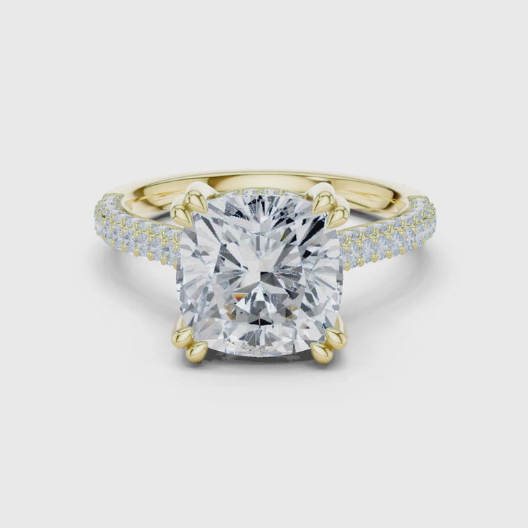 Cushion Cut Cathedral Hidden Halo Engagement Ring video