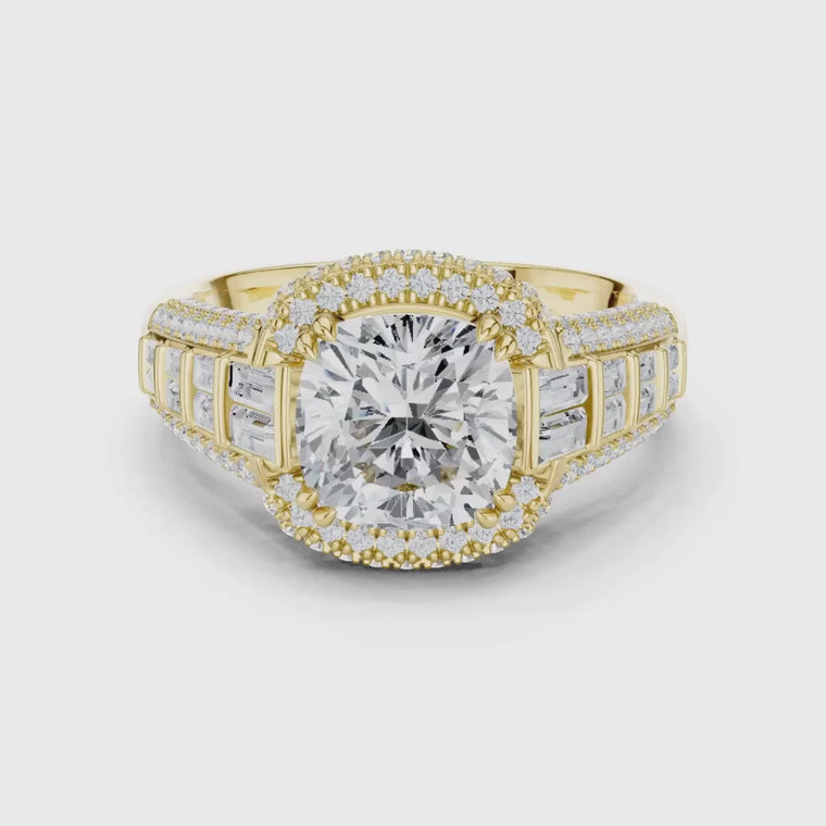 Split Shank Round Halo Cushion Cut Wedding Ring video