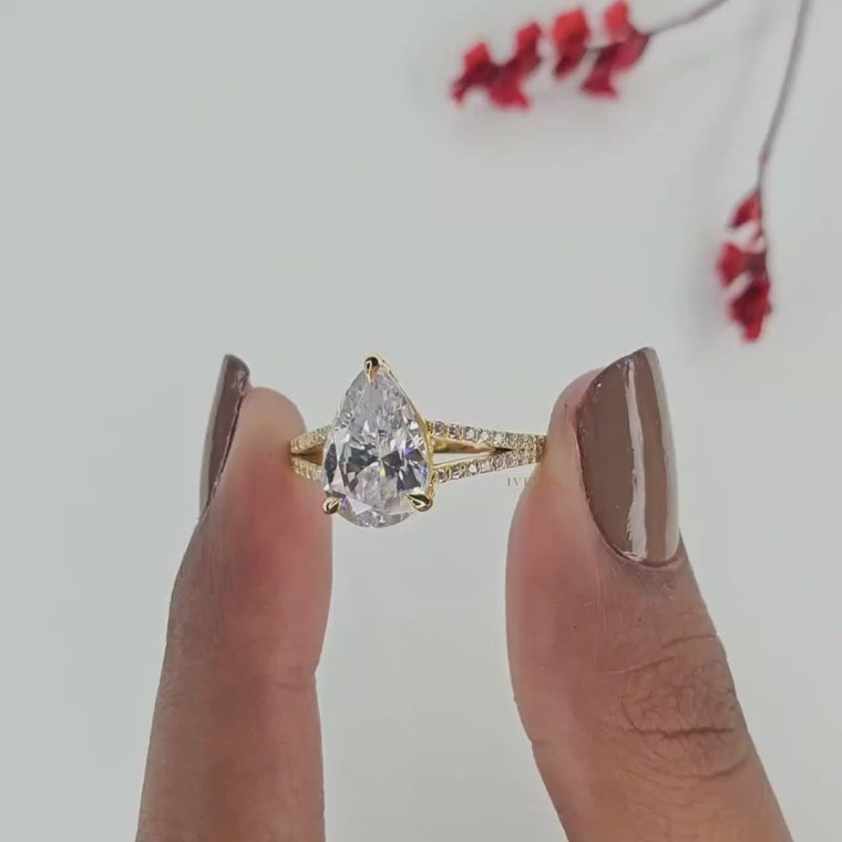 Pear Cut Split Pave Shank Engagement Ring video